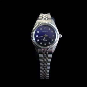 Silver diamond bezel Armitron watch. Blue watch face.
